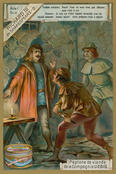 El duque de Clarence y sus asesinos, Acto I, Escena IV de "Ricardo III" de William Shakespeare (cromolito) de European School