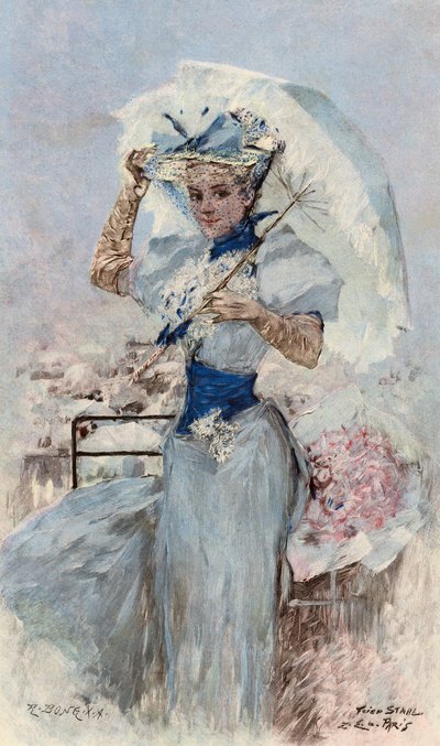 La chica de azul (litografía en color) de European School