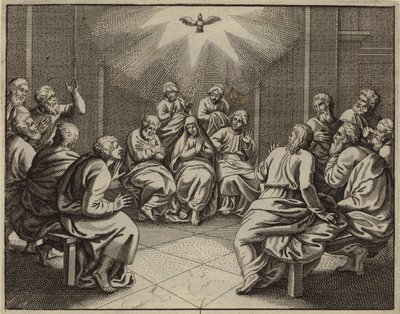 El Espíritu Santo viniendo a los Doce Apóstoles el día de Pentecostés (grabado) de European School