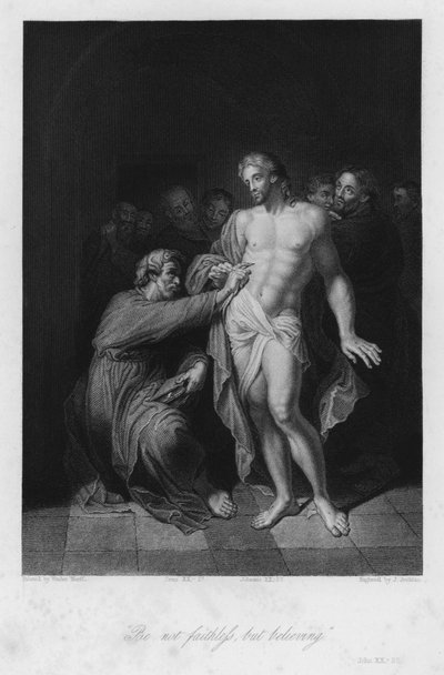 La incredulidad de Santo Tomás, Juan XX, 27 (grabado) de European School
