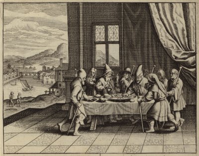 Los israelitas mandados por Dios a comer el Cordero Pascual (grabado) de European School