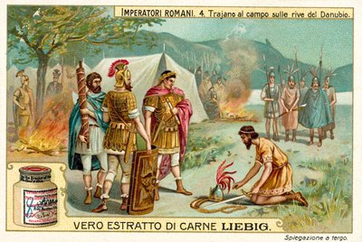 El emperador romano Trajano acampado en las orillas del Danubio de European School