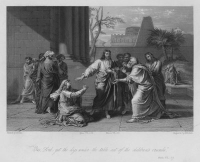 La mujer sirofenicia, Marcos VII, 28 (grabado) de European School