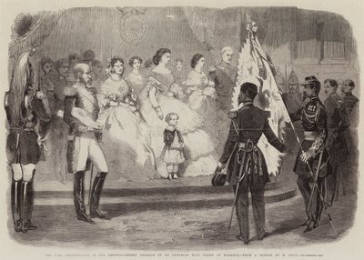 La guerra, presentación a la Emperatriz-Regente Eugenia de una bandera austriaca tomada en Magenta de European School
