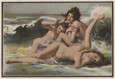 Tres mujeres entre las olas (lito de color) de European School