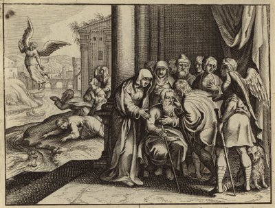 Tobías restaurando la vista de su padre Tobías (grabado) de European School