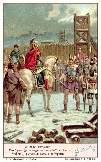 Vercingétorix entregando su espada a Julio César después del Sitio de Alesia, 52 a.C. de European School
