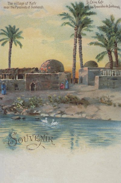 Pueblo de Kafr cerca de las pirámides de Saqqara, Egipto (cromolito) de European School