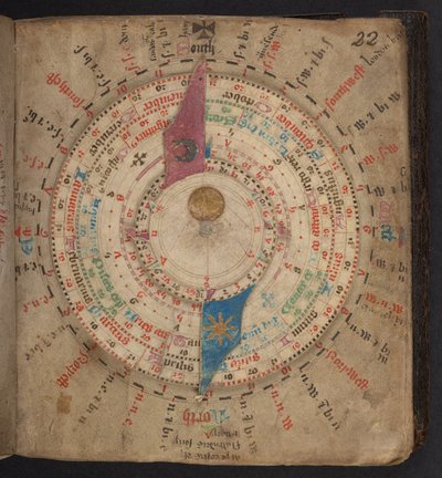 Volvelle de un calendario astronómico con tablas lunares y otras, Egerton MS 848 de European School