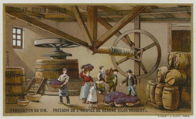 Elaboración de vino: prensa de vino de los Hospices de Beaune, Clos de Vougeot, Borgoña, Francia de European School