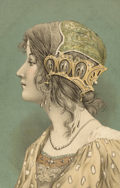 Mujer con gorro (litografía en color) de European School