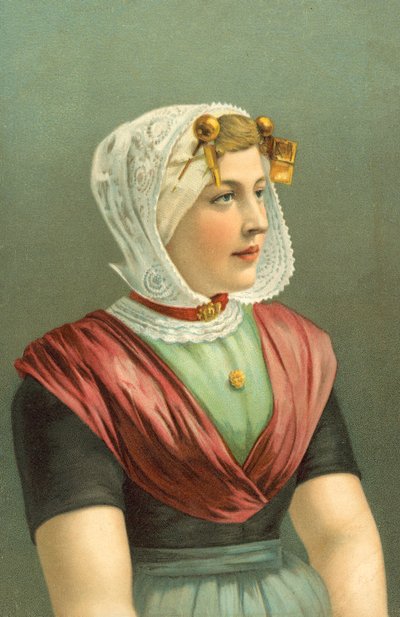 Mujer con traje tradicional (litografía en color) de European School
