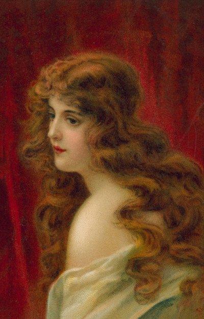 Mujer pelirroja (litografía en color) de European School