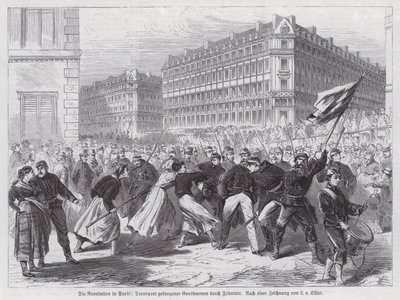 Mujeres atacando a gendarmes capturados siendo escoltados por la Guardia Nacional, Comuna de París de European School