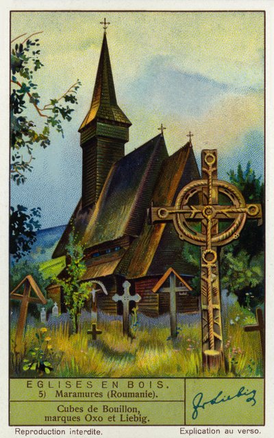 Iglesia de madera, Maramures, norte de Rumanía (cromolito) de European School