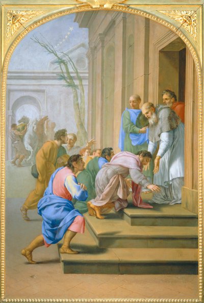 Arrivee de saint Bruno à Grenoble chez saint Hugues - La llegada de San Bruno a Grenoble a casa de San Hugues ... de Eustache (studio of) Le Sueur