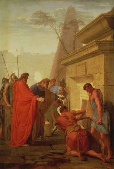 Darío Histaspes abre la tumba de Nitocris, c.1649 de Eustache Le Sueur