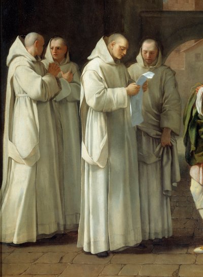 San Bruno (1030-1101), fundador de la orden Cartuja recibe un mensaje del Papa Urbano II (detalle) de Eustache Le Sueur