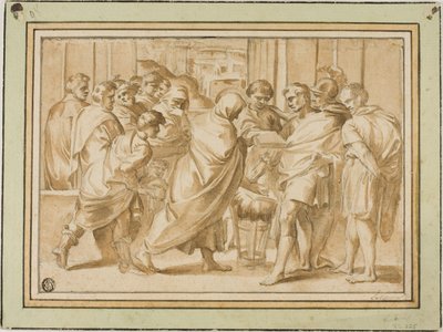 Escena de la historia romana, con figura vestida presentando un libro al gobernante de Eustache Le Sueur