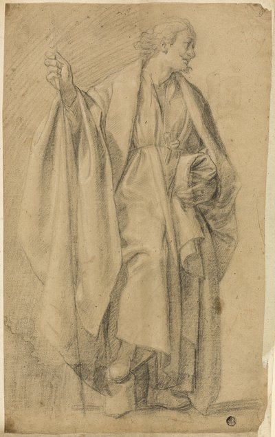 Figura masculina de pie con túnica, sosteniendo un bastón de Eustache Le Sueur