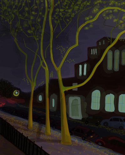 11th Street At Night, 2016 (dibujado a mano en un iPad con un lápiz de Apple). de Evan Sklar