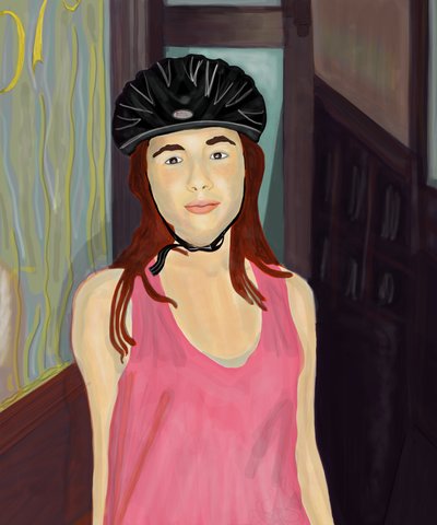 Ava en casco de bicicleta, Brooklyn (arte digital) de Evan Sklar