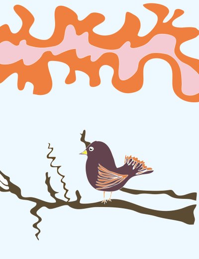 Bird On Branch, 2015 (dibujado a mano en un iPad con un lápiz Apple) de Evan Sklar