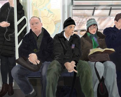 Viajeros en el tren F de Evan Sklar