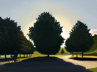 Ciclista, amanecer, Hyde Park (arte digital) de Evan Sklar