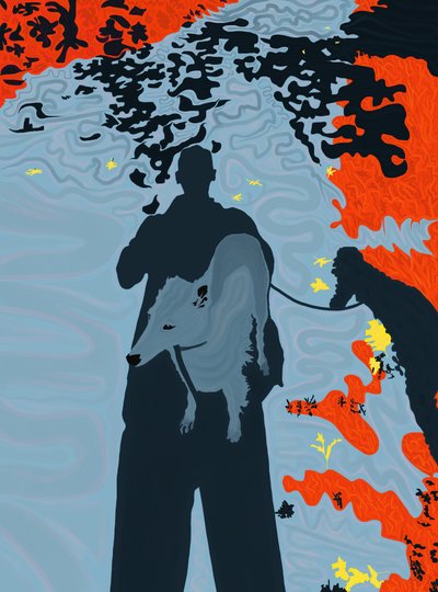 Perro a la sombra del hombre Brooklyn (arte digital) de Evan Sklar