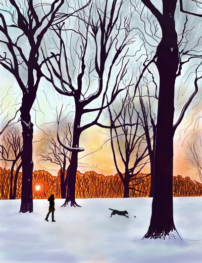 Perro en la nieve, Brooklyn (arte digital) de Evan Sklar