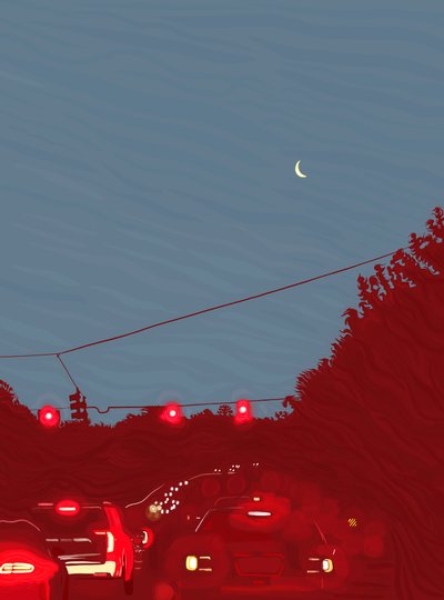 Conduciendo hacia el sur, sesenta y cinco de la mañana, c.2020-24 (arte digital) de Evan Sklar