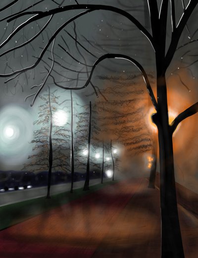 Niebla nocturna, Prospect Park, Brooklyn (arte digital) de Evan Sklar