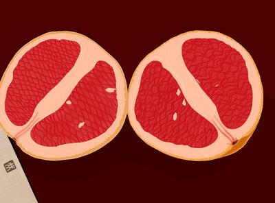 Pomelo partido por la mitad (arte digital) de Evan Sklar