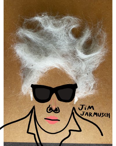 Jim Jarmusch (dibujo collage) de Evan Sklar
