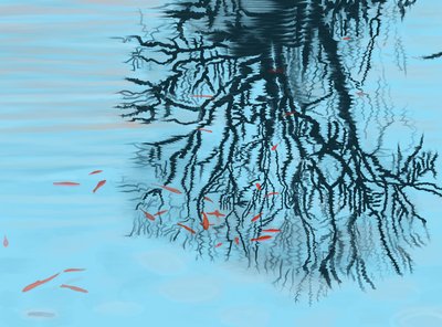 Koi y ramas de árbol (arte digital) de Evan Sklar