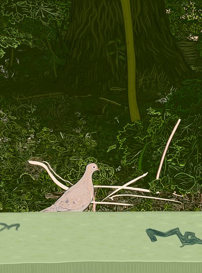 Paloma de luto en el muro de Prospect Park, c.2020-24 (arte digital) de Evan Sklar