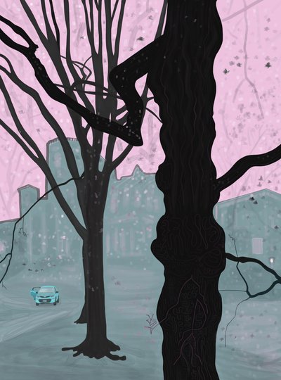 Árbol viejo, casa vieja y coche, Brooklyn (arte digital) de Evan Sklar