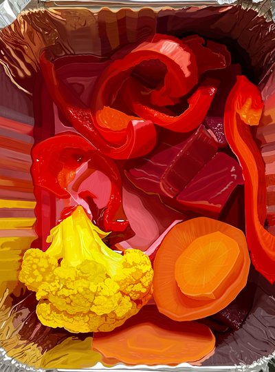 Verduras en escabeche en envase para llevar (arte digital) de Evan Sklar