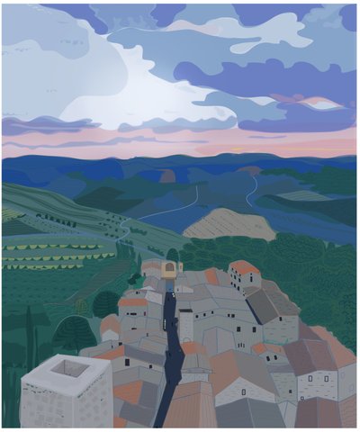 Small Village In Tuscany, 2015 (dibujado a mano en un iPad con un lápiz Apple) de Evan Sklar