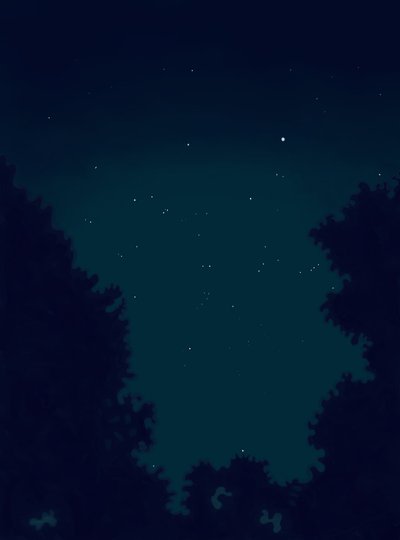 Estrellas en el cielo de noche y contorno de árboles (arte digital) de Evan Sklar