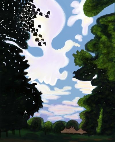 Carpa y cielo, Prospect Park 2018 (dibujado a mano en un iPad con un lápiz de Apple) de Evan Sklar
