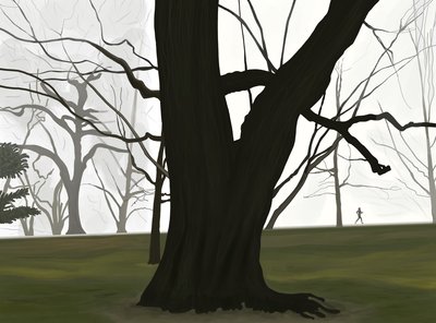 Árbol y Jogger. Temprano por la mañana. Prospect park (arte digital) de Evan Sklar