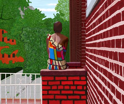 Mujer sentada en Crown Heights, verano (arte digital) de Evan Sklar