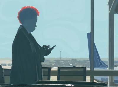 Mujer esperando en el aeropuerto (arte digital) de Evan Sklar