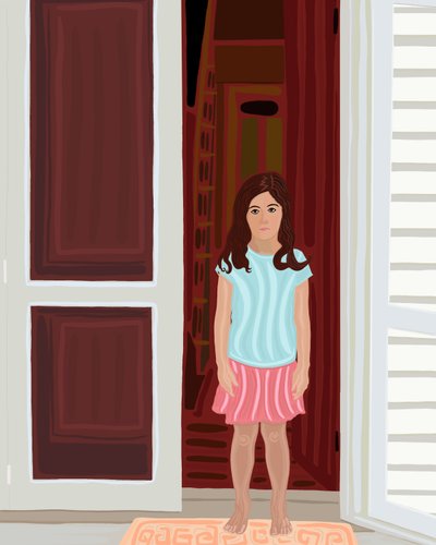 Chica joven en la puerta (arte digital) de Evan Sklar