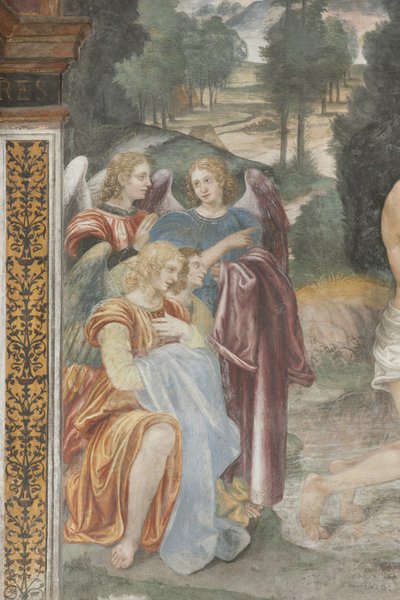 El bautismo de Cristo, detalle de ángeles de Evangelista and Arcimboldi Luini