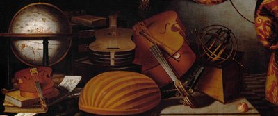 Naturaleza muerta con instrumentos musicales, globo y esfera armilar (detalle) de Evaristo Baschenis