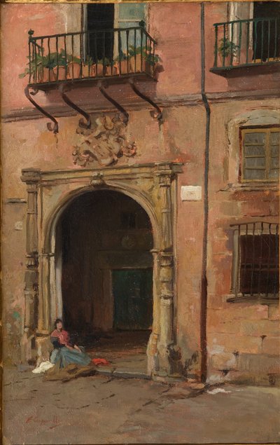 Chica ante la puerta de entrada (óleo sobre lienzo) de Evaristo Cappelli