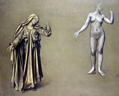 Estudio de figura drapeada con desnudo acompañante de Evelyn De Morgan